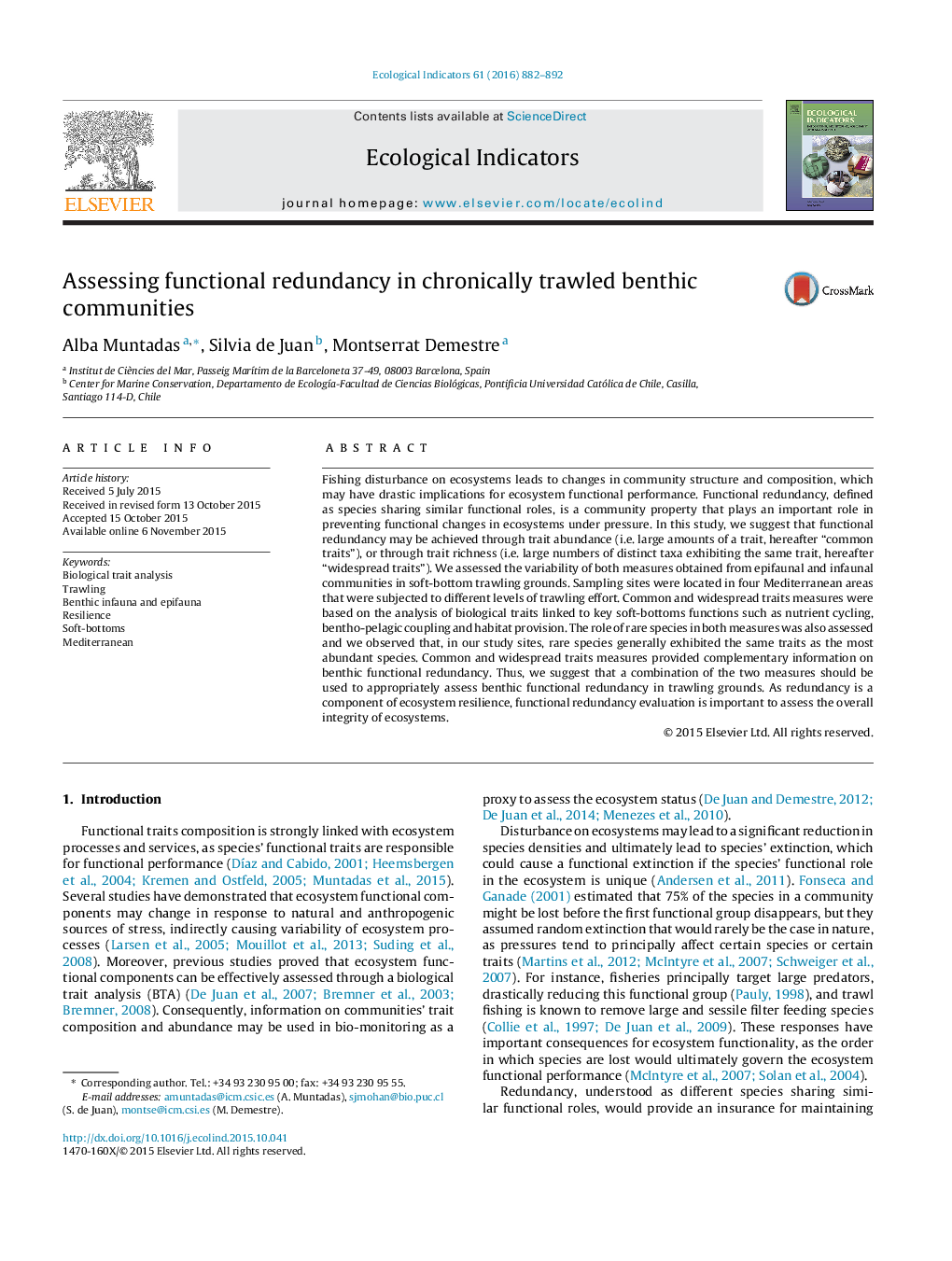 Assessing functional redundancy in chronically trawled benthic communities