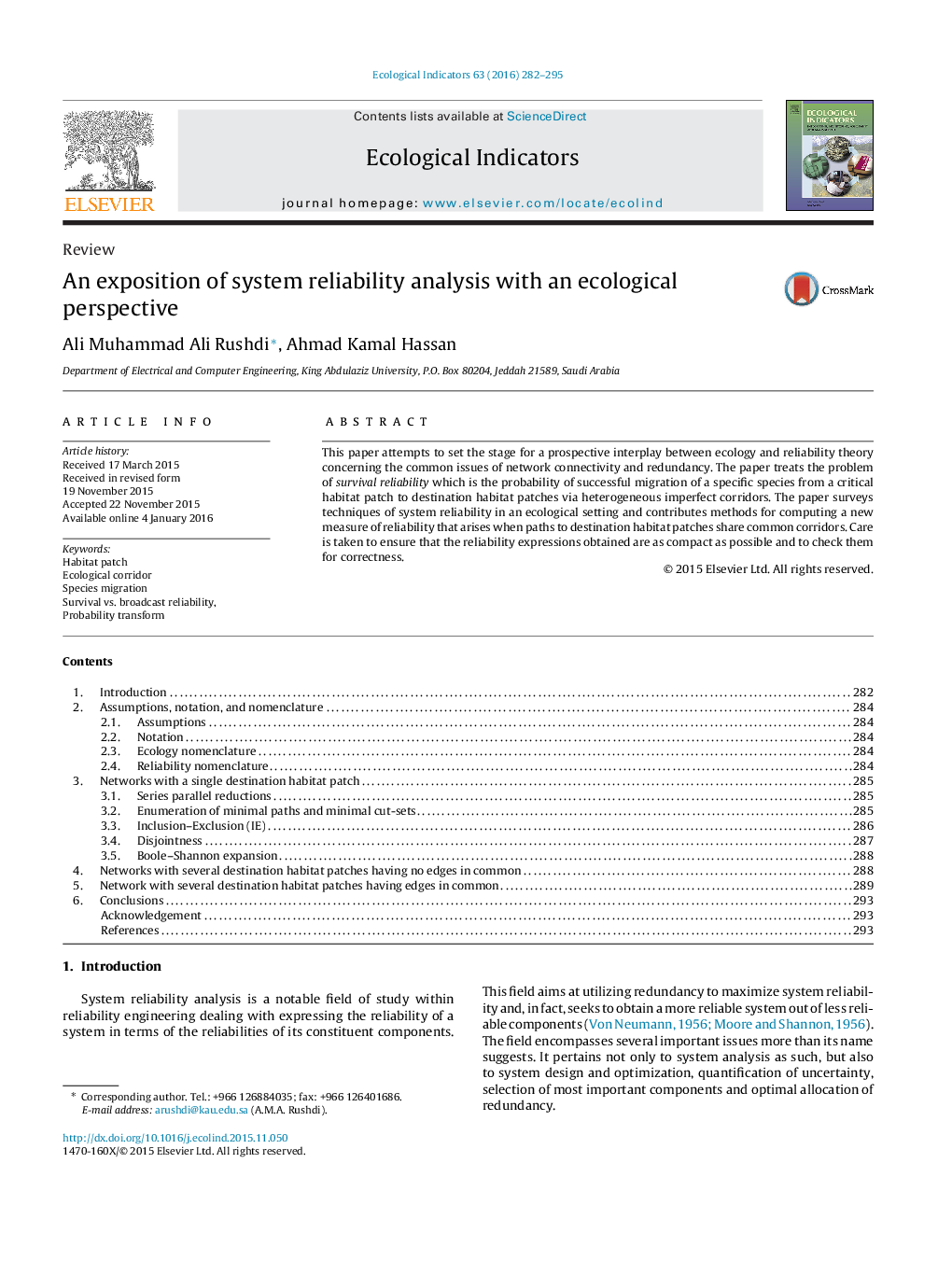 An exposition of system reliability analysis with an ecological perspective