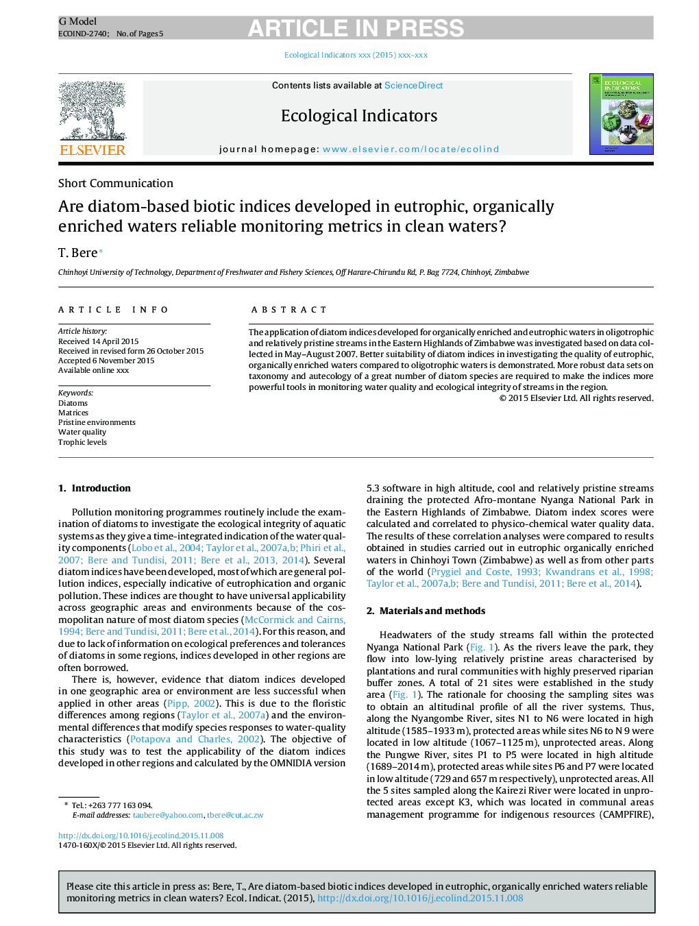 Are diatom-based biotic indices developed in eutrophic, organically enriched waters reliable monitoring metrics in clean waters?