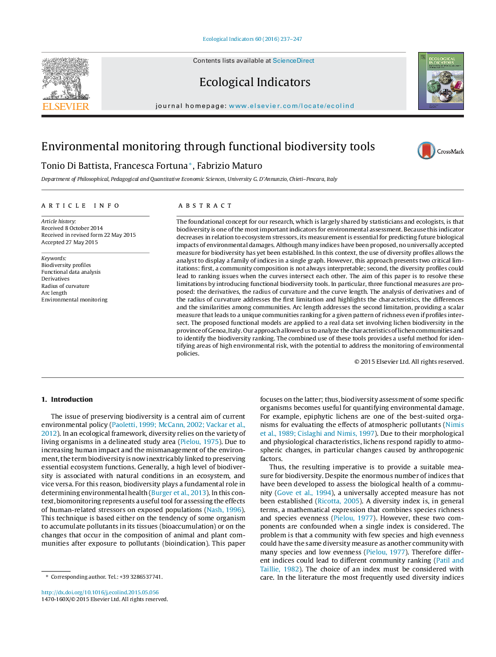 Environmental monitoring through functional biodiversity tools