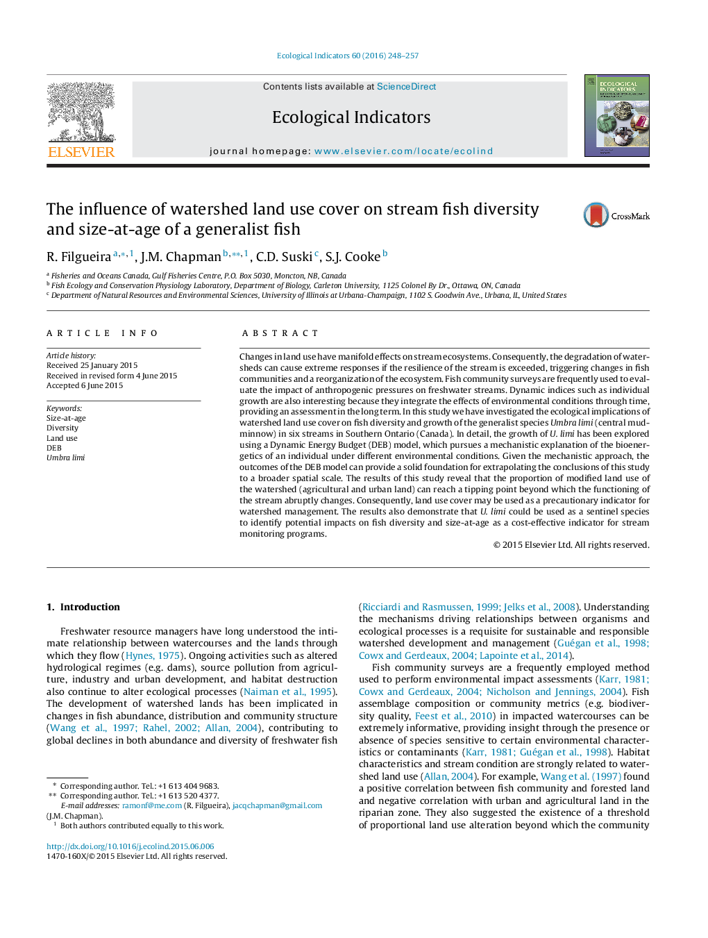 The influence of watershed land use cover on stream fish diversity and size-at-age of a generalist fish