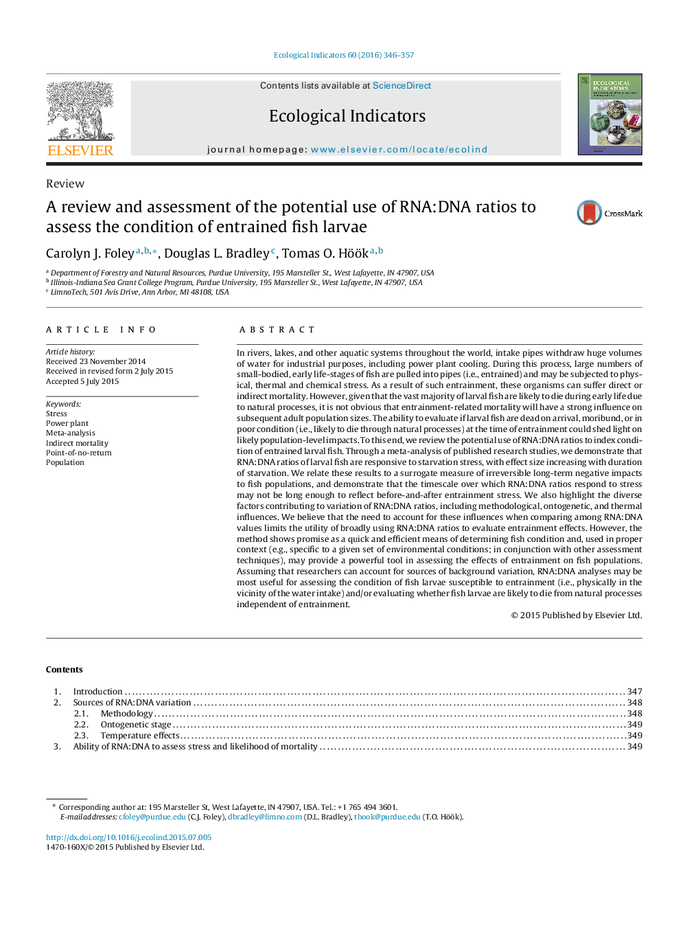 A review and assessment of the potential use of RNA:DNA ratios to assess the condition of entrained fish larvae