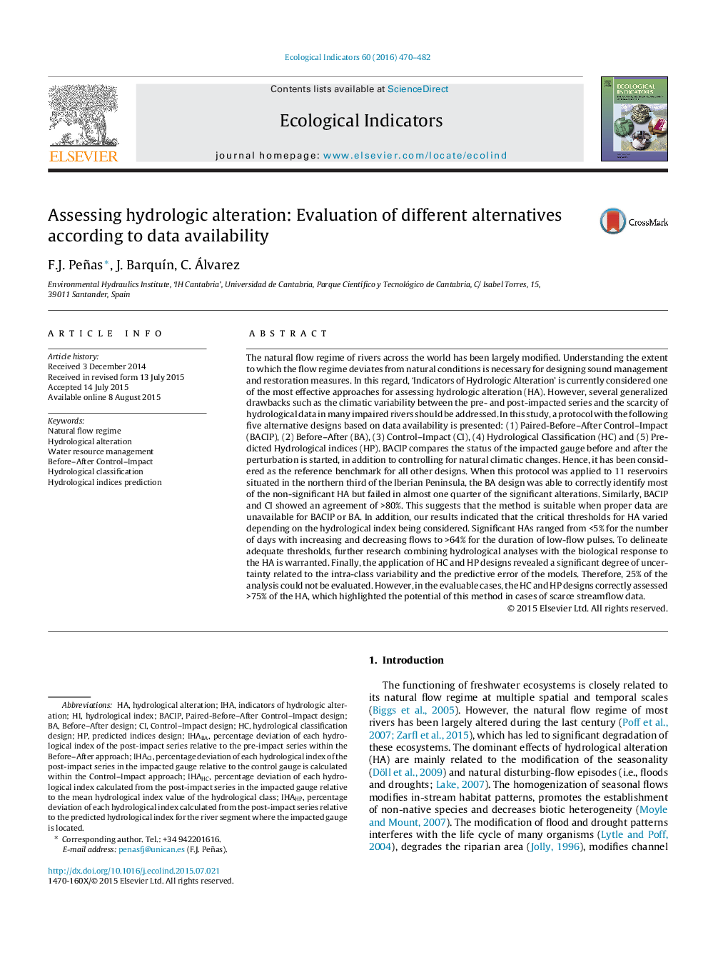 Assessing hydrologic alteration: Evaluation of different alternatives according to data availability