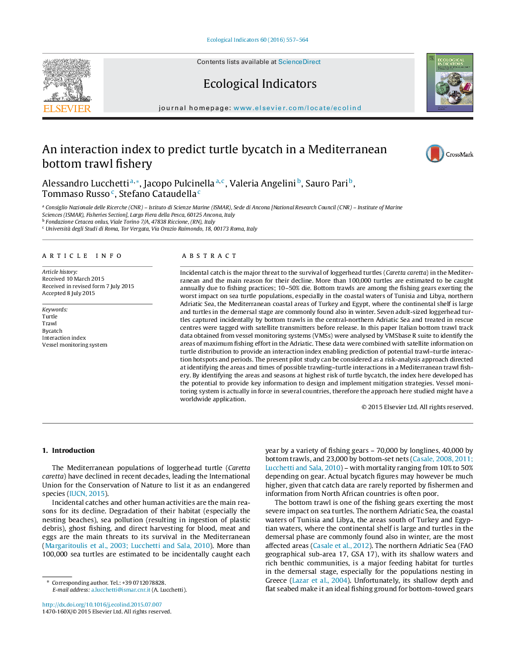 An interaction index to predict turtle bycatch in a Mediterranean bottom trawl fishery