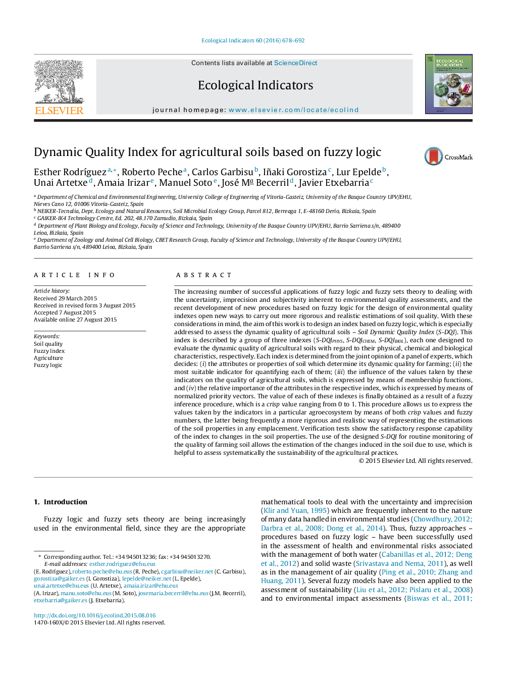 Dynamic Quality Index for agricultural soils based on fuzzy logic