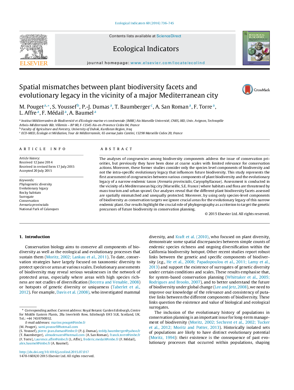 Spatial mismatches between plant biodiversity facets and evolutionary legacy in the vicinity of a major Mediterranean city