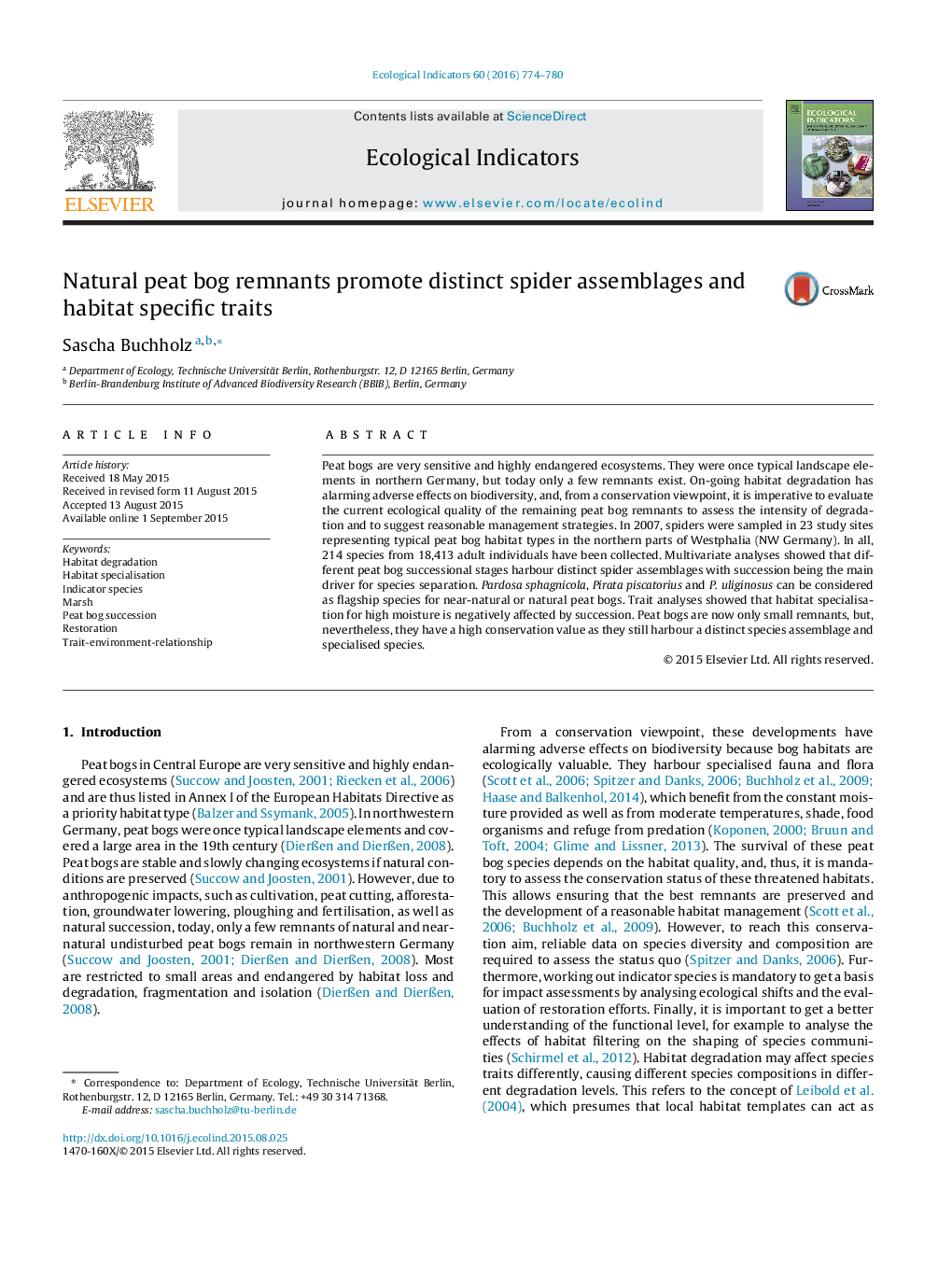 Natural peat bog remnants promote distinct spider assemblages and habitat specific traits