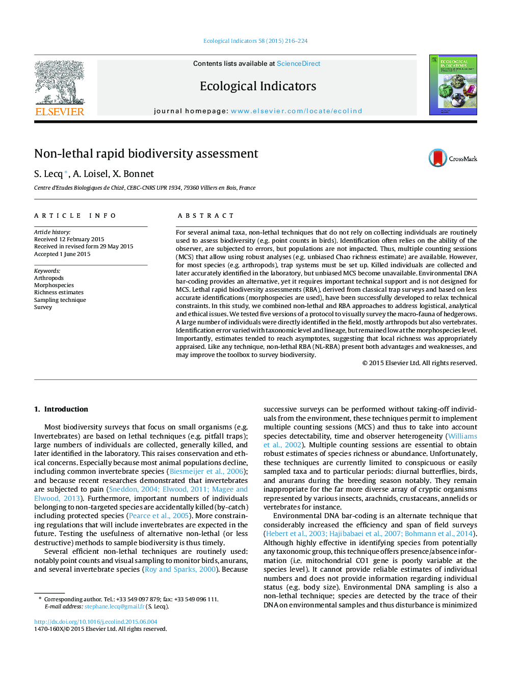 Non-lethal rapid biodiversity assessment