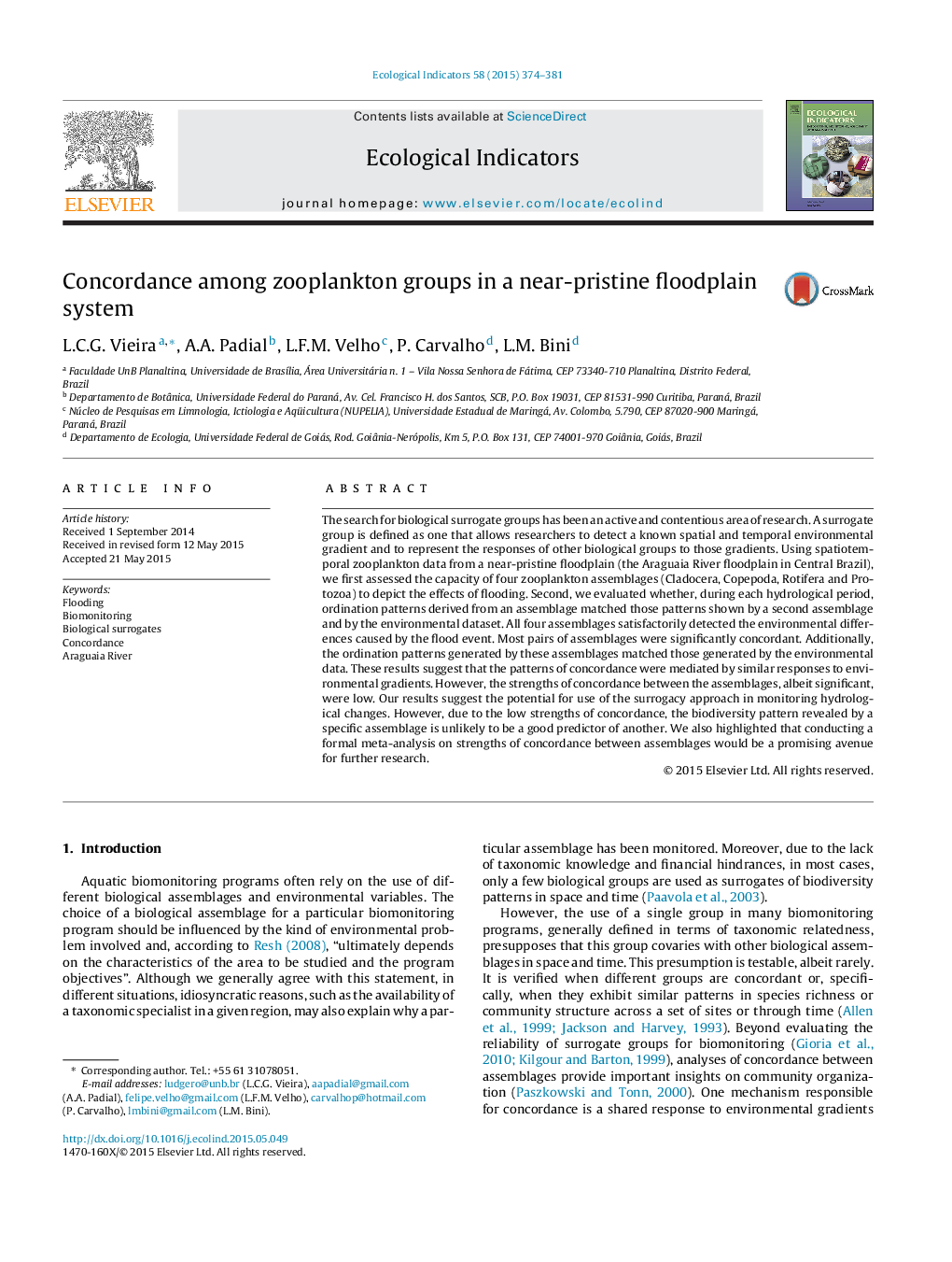 Concordance among zooplankton groups in a near-pristine floodplain system