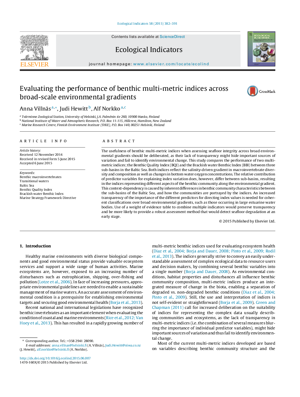 Evaluating the performance of benthic multi-metric indices across broad-scale environmental gradients