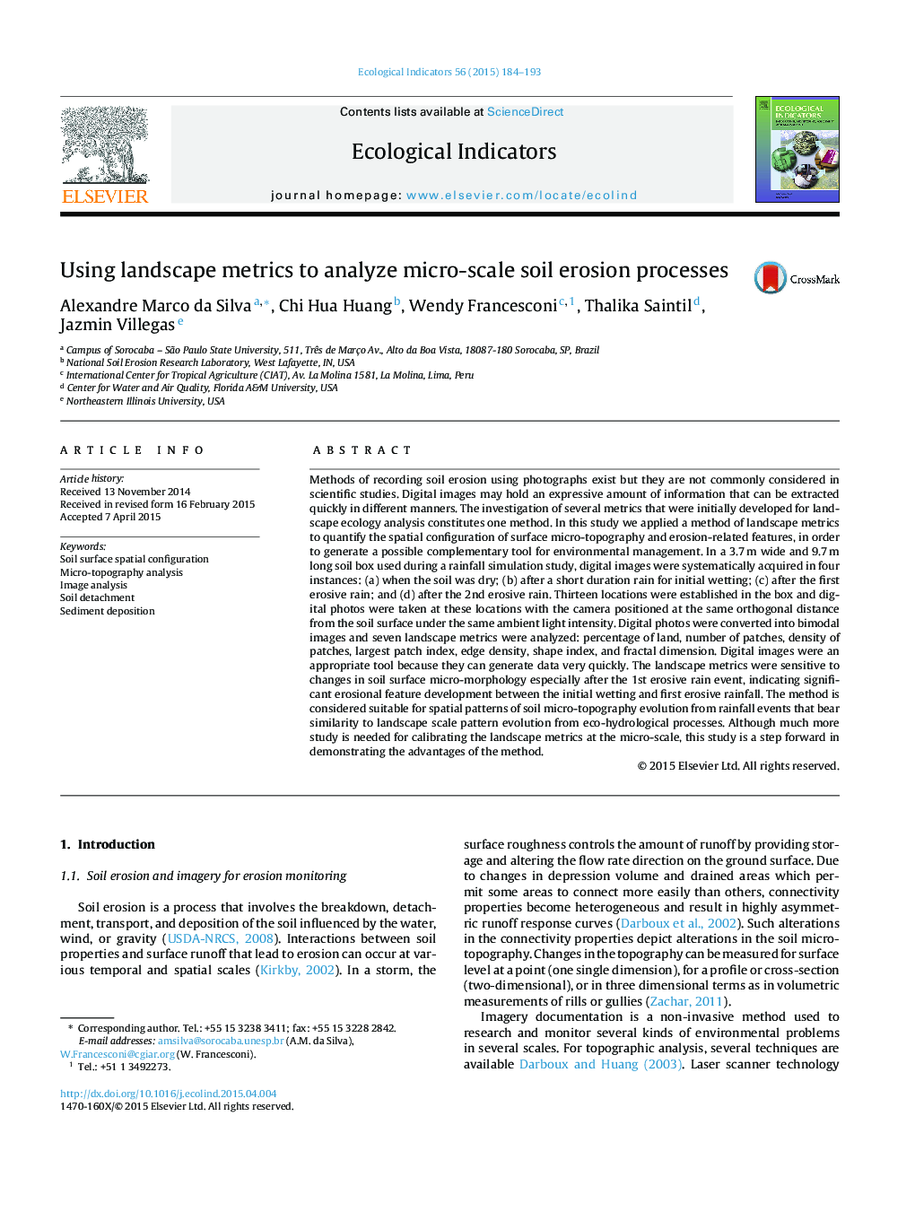 Using landscape metrics to analyze micro-scale soil erosion processes