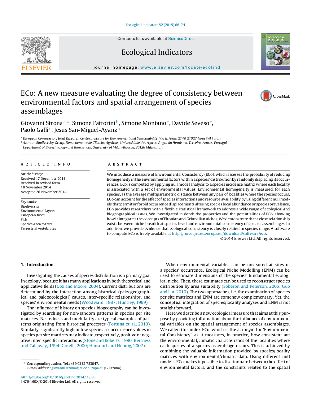 ECo: A new measure evaluating the degree of consistency between environmental factors and spatial arrangement of species assemblages