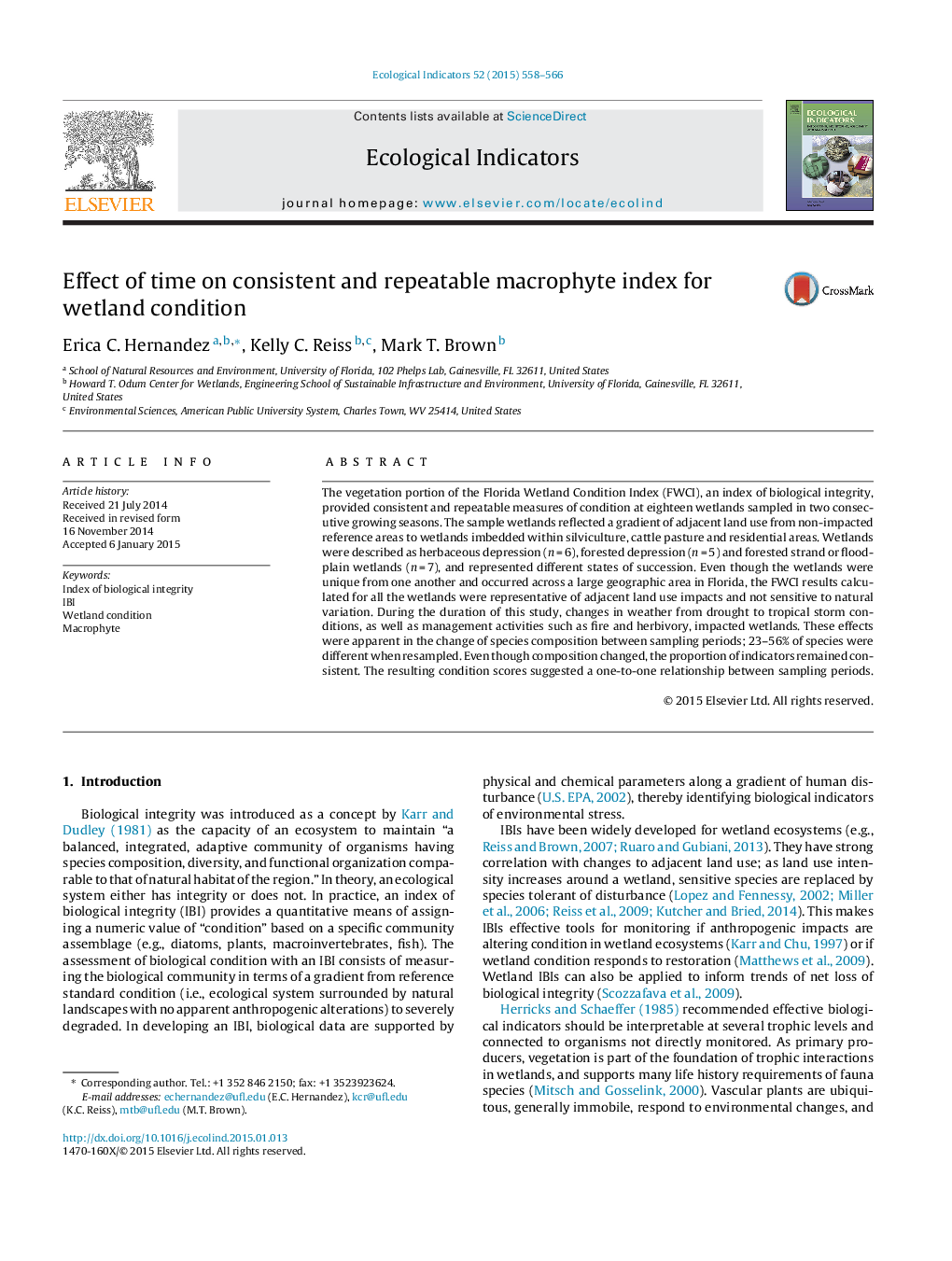 Effect of time on consistent and repeatable macrophyte index for wetland condition