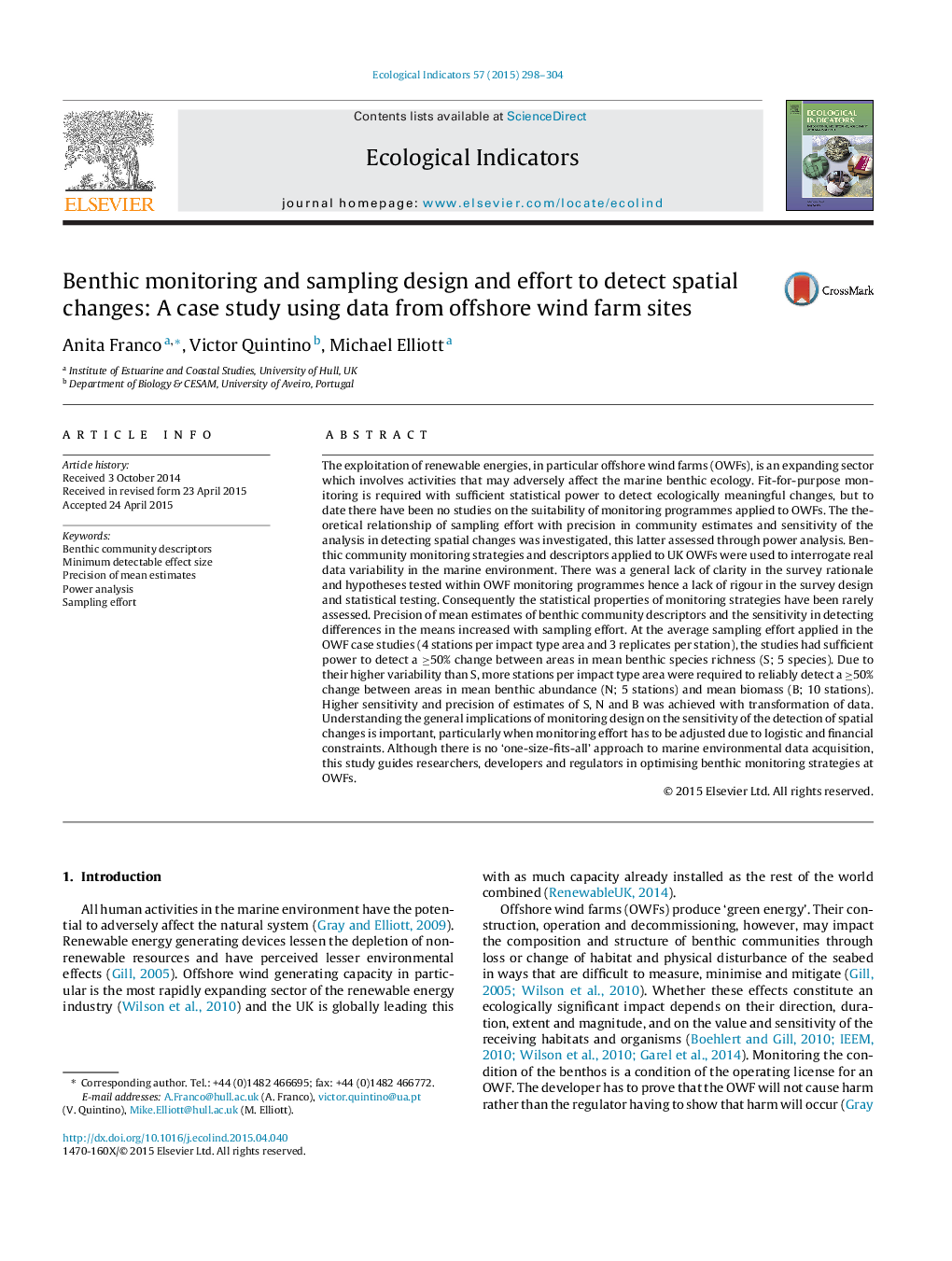 Benthic monitoring and sampling design and effort to detect spatial changes: A case study using data from offshore wind farm sites