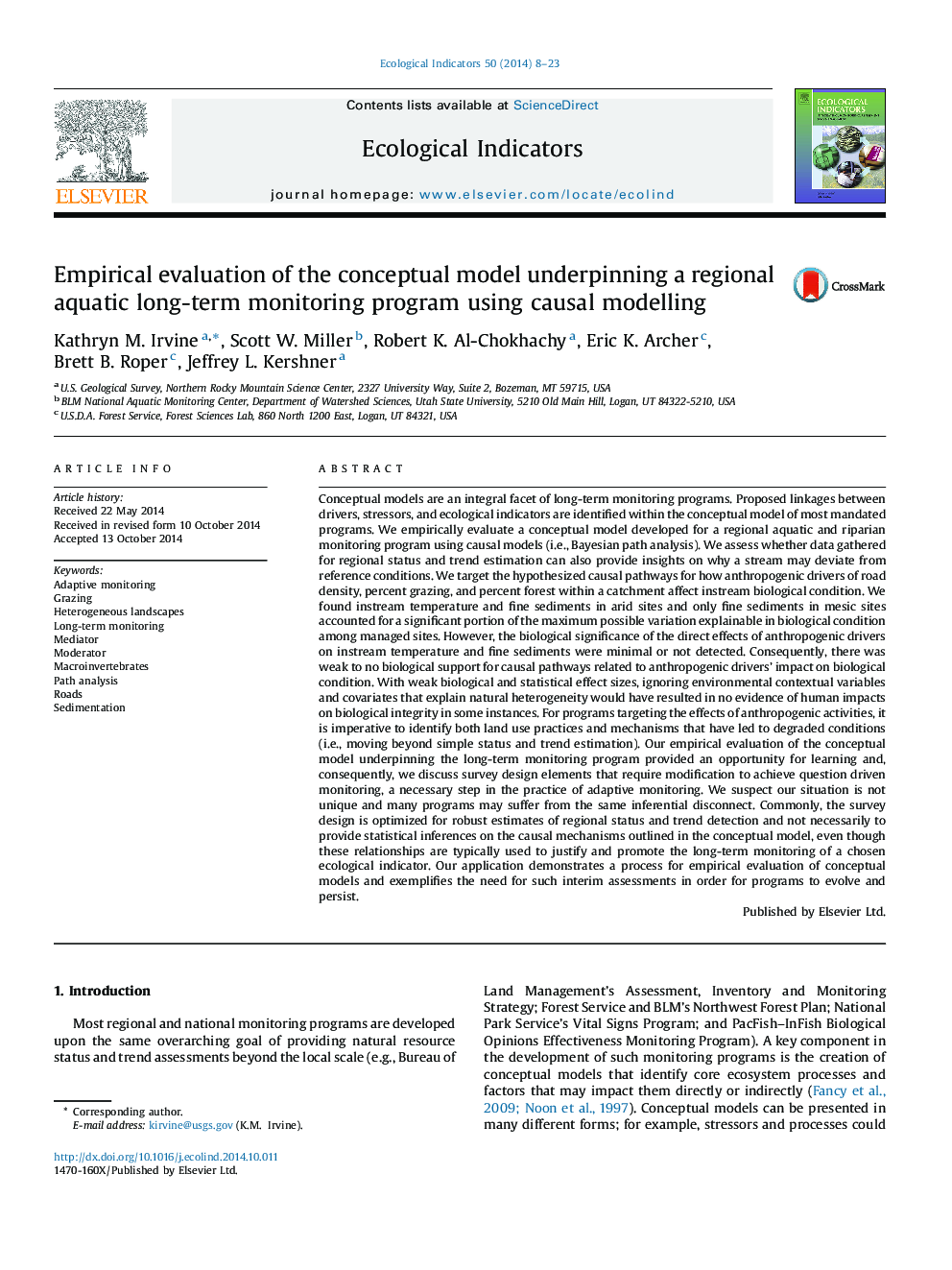 Empirical evaluation of the conceptual model underpinning a regional aquatic long-term monitoring program using causal modelling