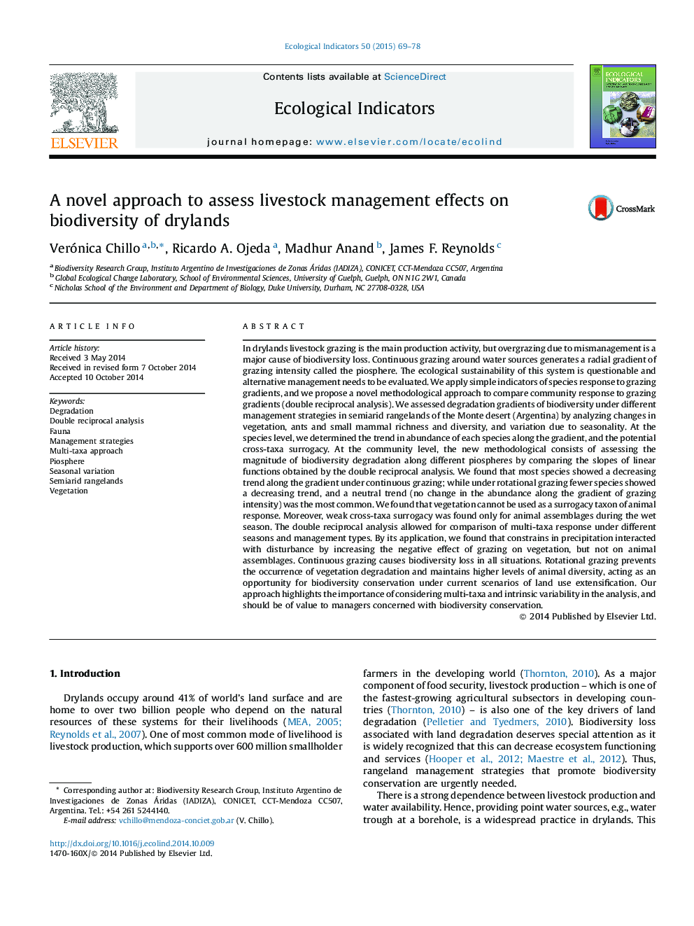 A novel approach to assess livestock management effects on biodiversity of drylands