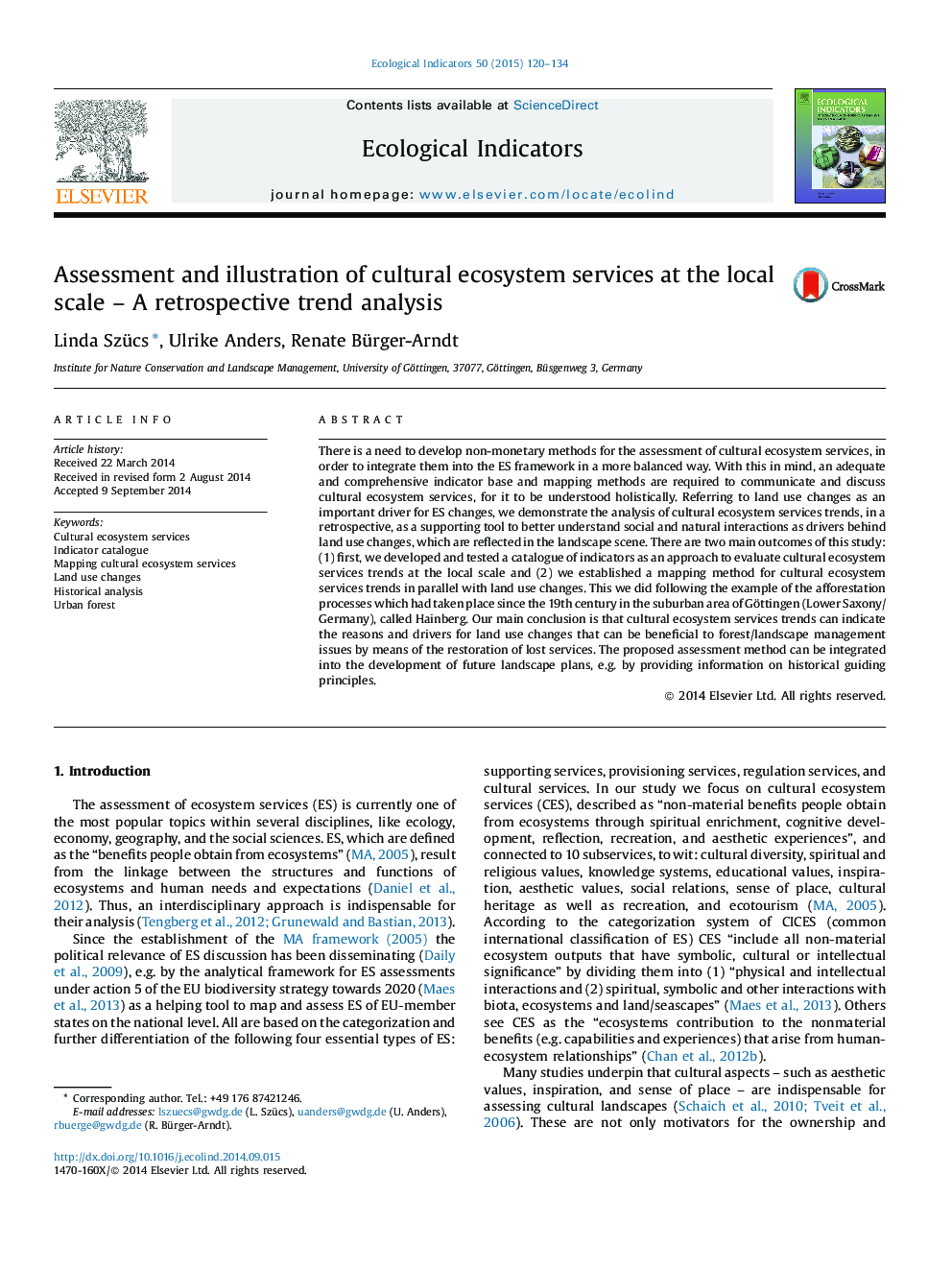 Assessment and illustration of cultural ecosystem services at the local scale - A retrospective trend analysis