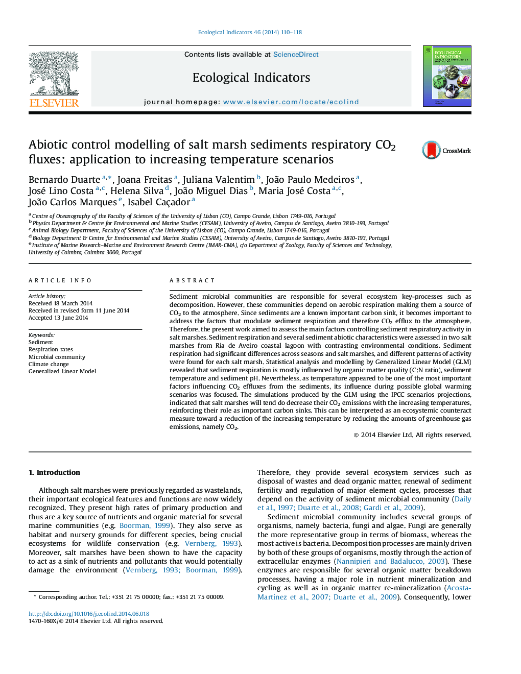 Abiotic control modelling of salt marsh sediments respiratory CO2 fluxes: application to increasing temperature scenarios