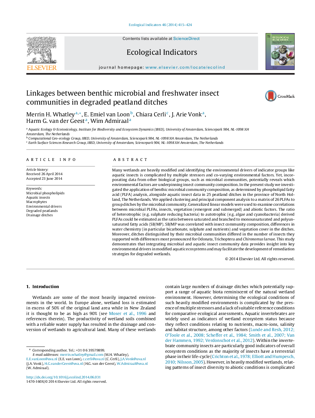 Linkages between benthic microbial and freshwater insect communities in degraded peatland ditches