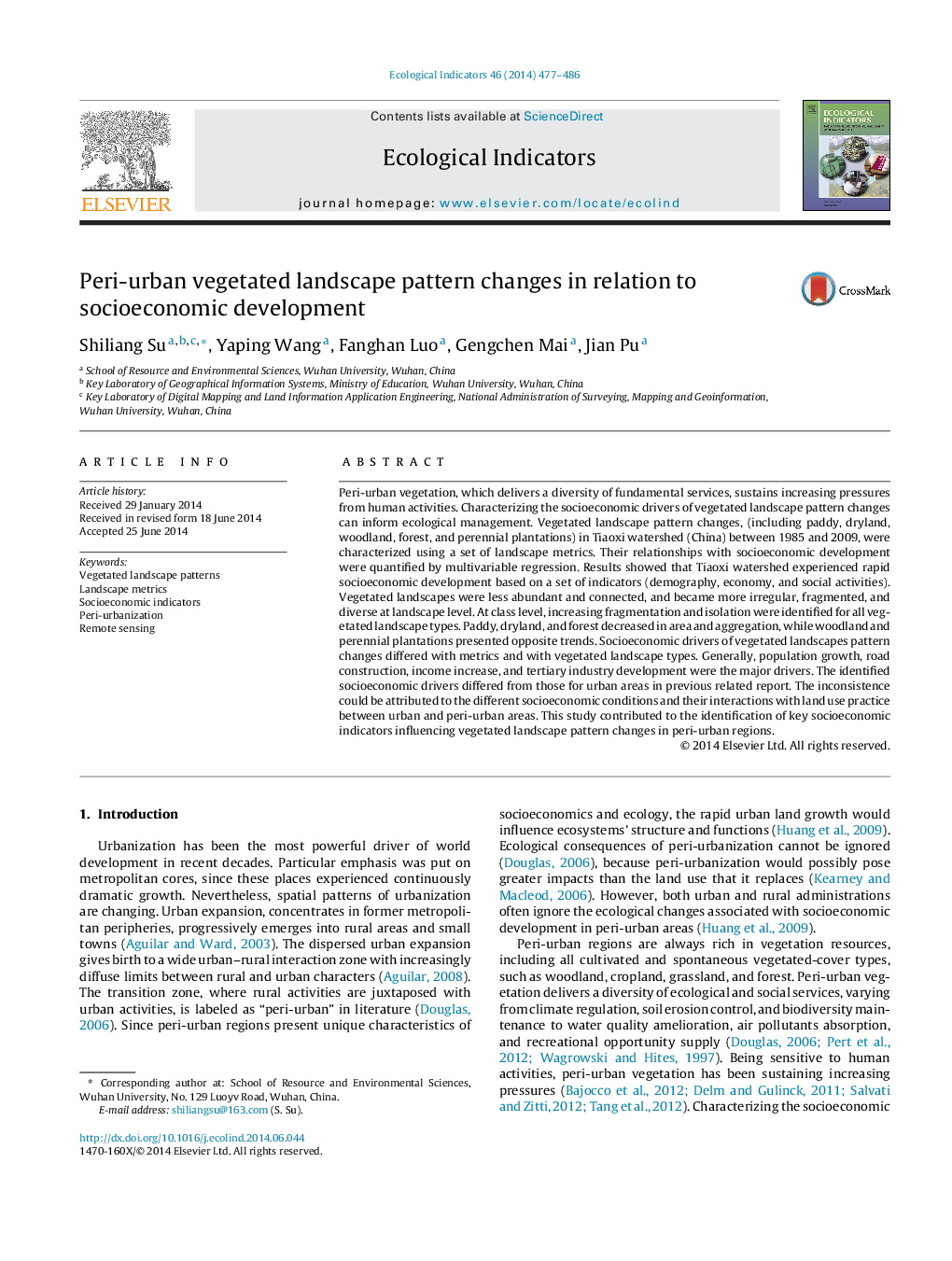 Peri-urban vegetated landscape pattern changes in relation to socioeconomic development