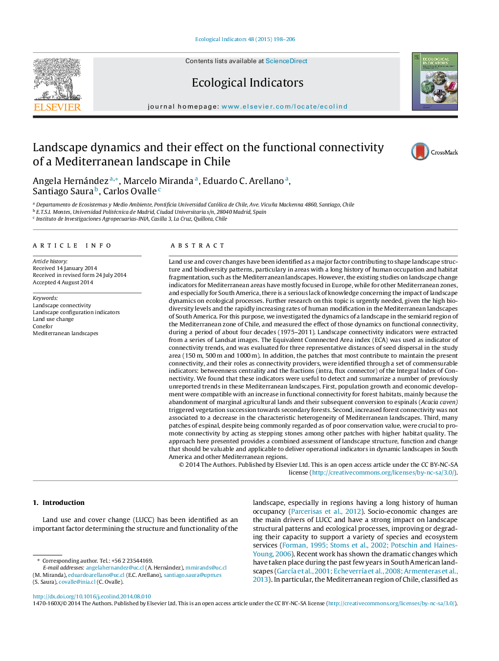 Landscape dynamics and their effect on the functional connectivity of a Mediterranean landscape in Chile