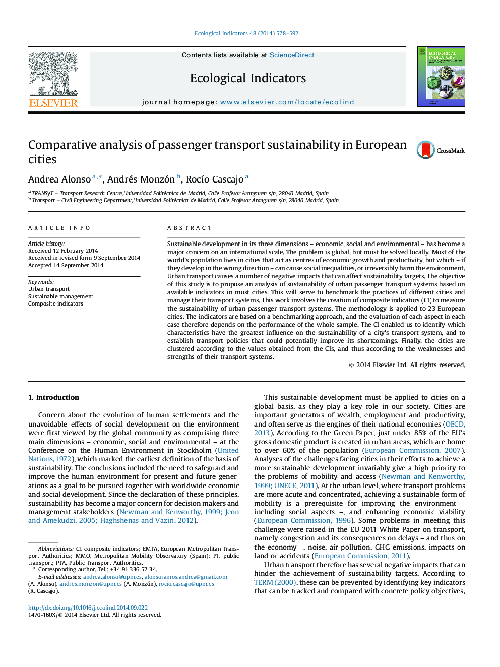 Comparative analysis of passenger transport sustainability in European cities