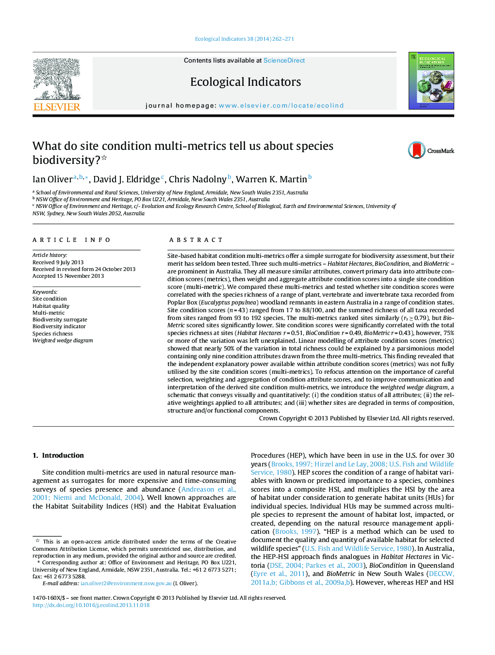 What do site condition multi-metrics tell us about species biodiversity?