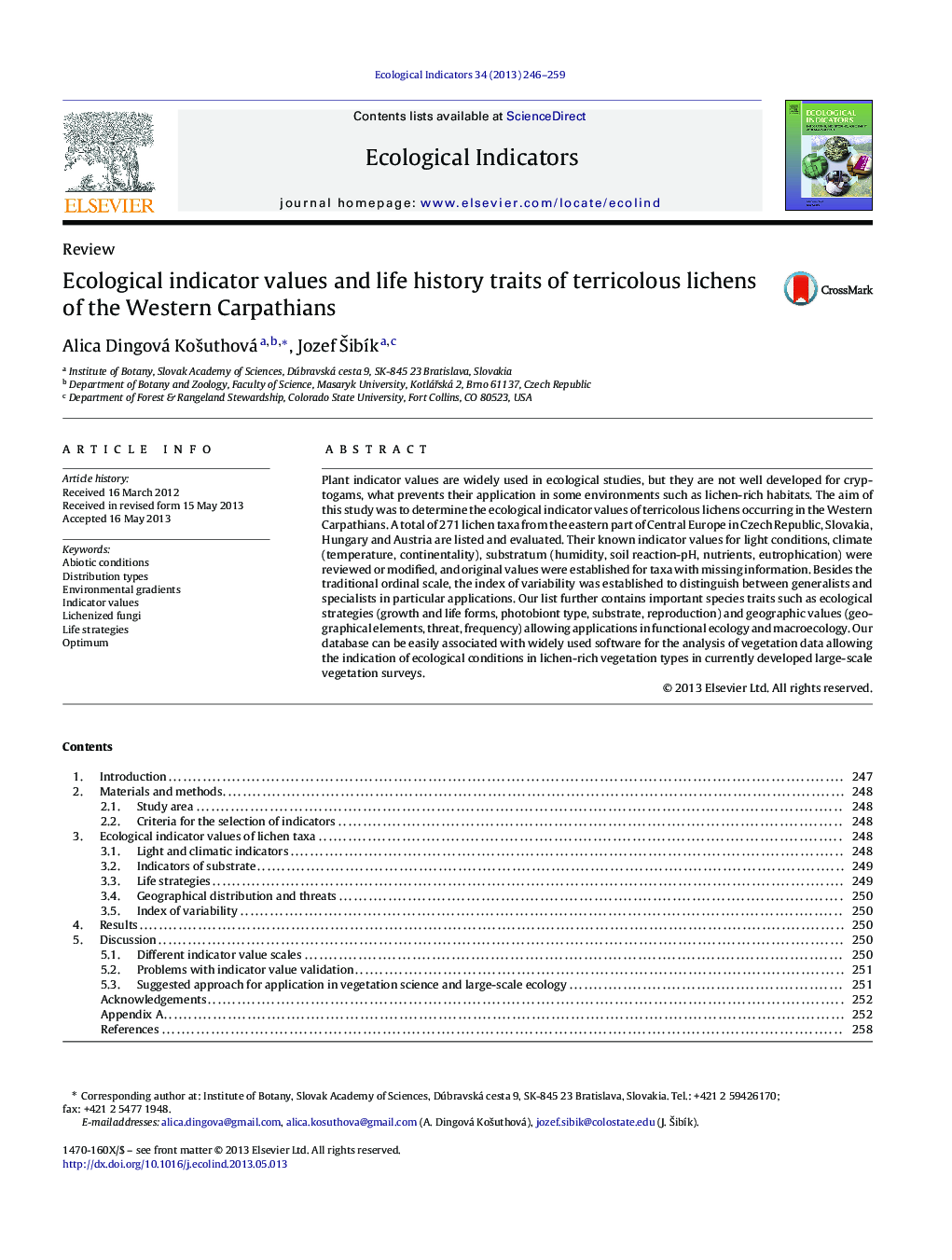 عکس صفحه اول مقاله: ReviewEcological indicator values and life history traits of terricolous lichens of the Western Carpathians ReviewEcological indicator values and life history traits of terricolous lichens of the Western Carpathians