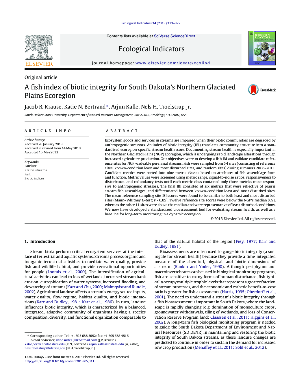 A fish index of biotic integrity for South Dakota's Northern Glaciated Plains Ecoregion