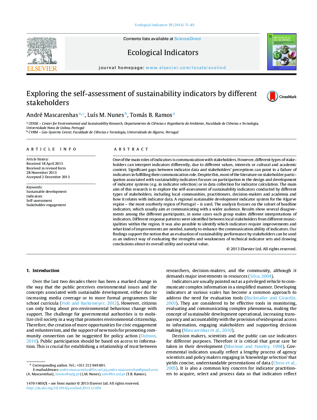 Exploring the self-assessment of sustainability indicators by different stakeholders