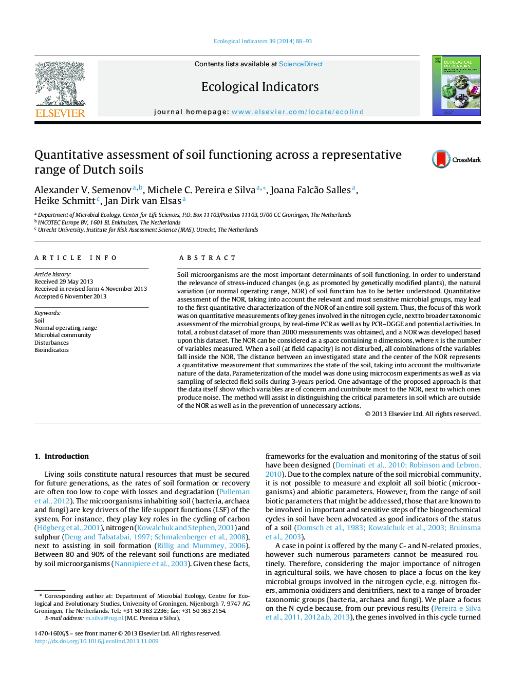 Quantitative assessment of soil functioning across a representative range of Dutch soils