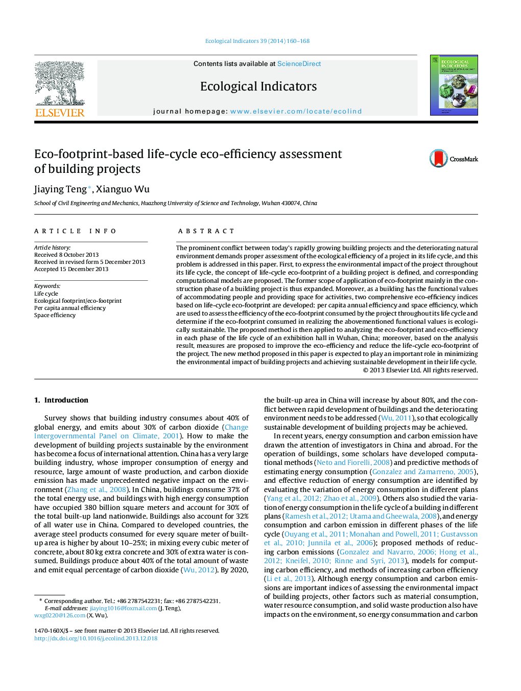 Eco-footprint-based life-cycle eco-efficiency assessment of building projects