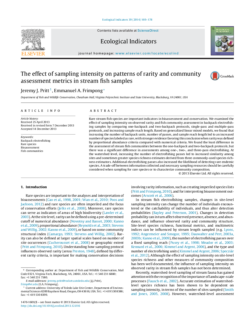 The effect of sampling intensity on patterns of rarity and community assessment metrics in stream fish samples