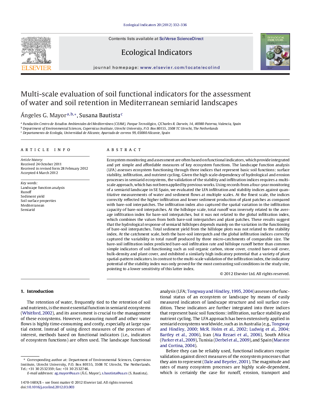 Multi-scale evaluation of soil functional indicators for the assessment of water and soil retention in Mediterranean semiarid landscapes