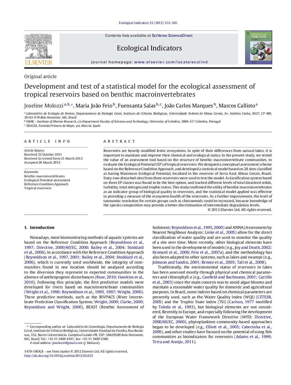 Development and test of a statistical model for the ecological assessment of tropical reservoirs based on benthic macroinvertebrates