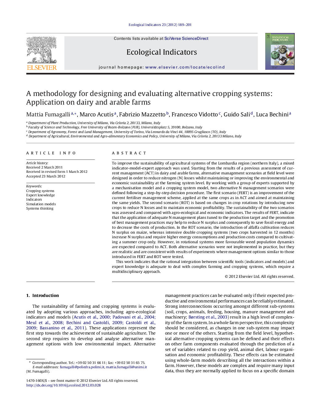 A methodology for designing and evaluating alternative cropping systems: Application on dairy and arable farms