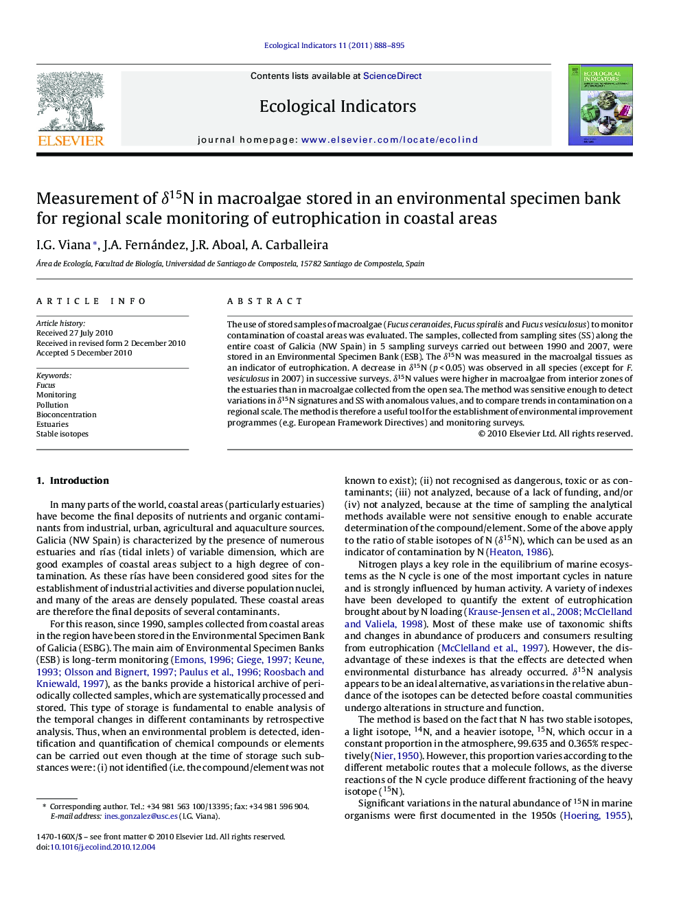 Measurement of Î´15N in macroalgae stored in an environmental specimen bank for regional scale monitoring of eutrophication in coastal areas