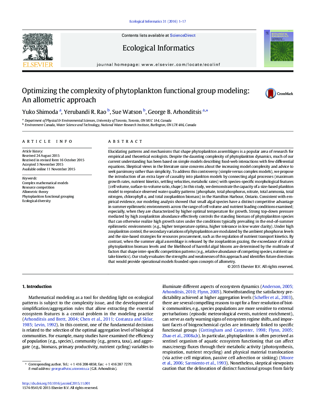 Optimizing the complexity of phytoplankton functional group modeling: An allometric approach