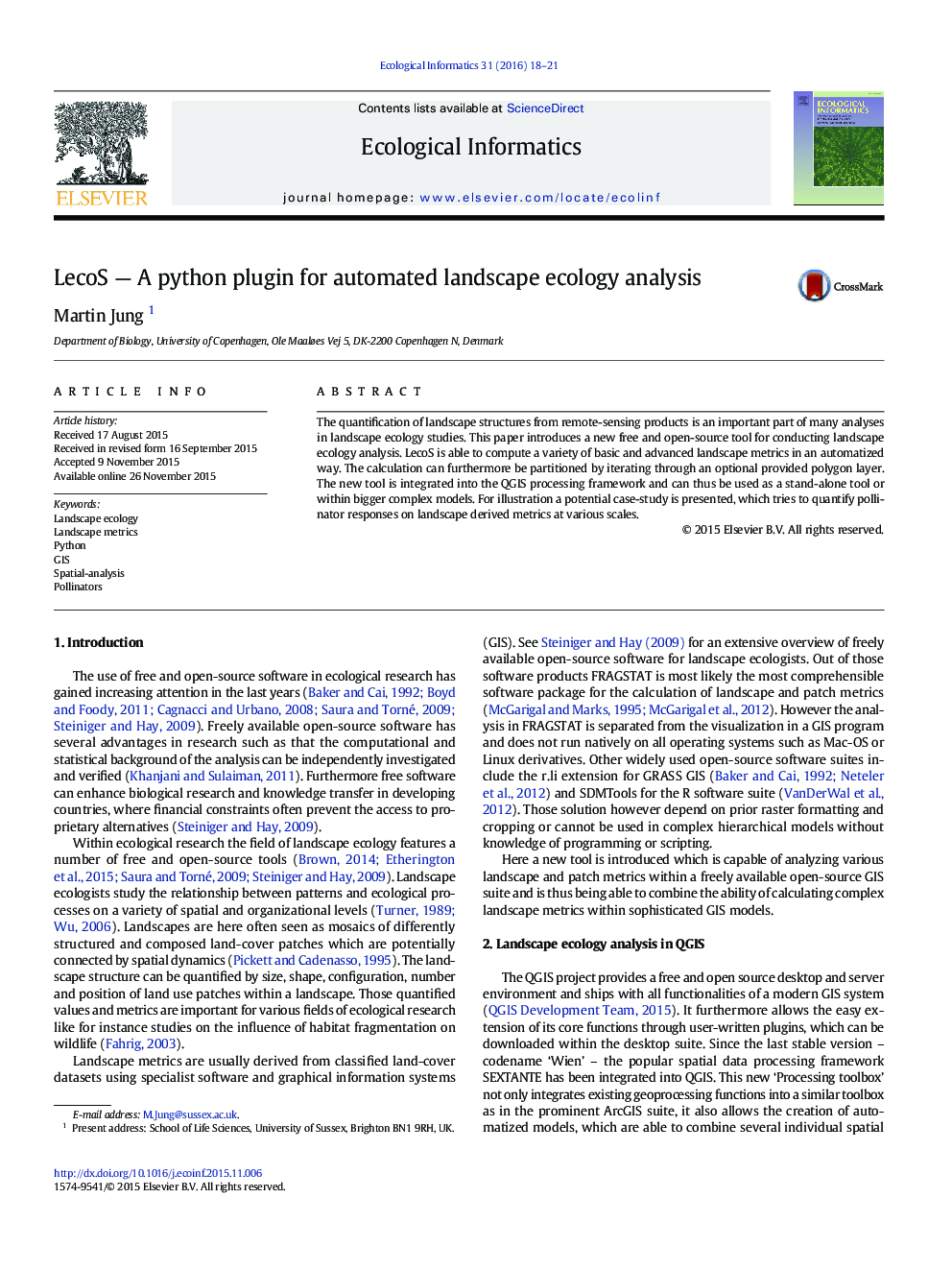 LecoS - A python plugin for automated landscape ecology analysis