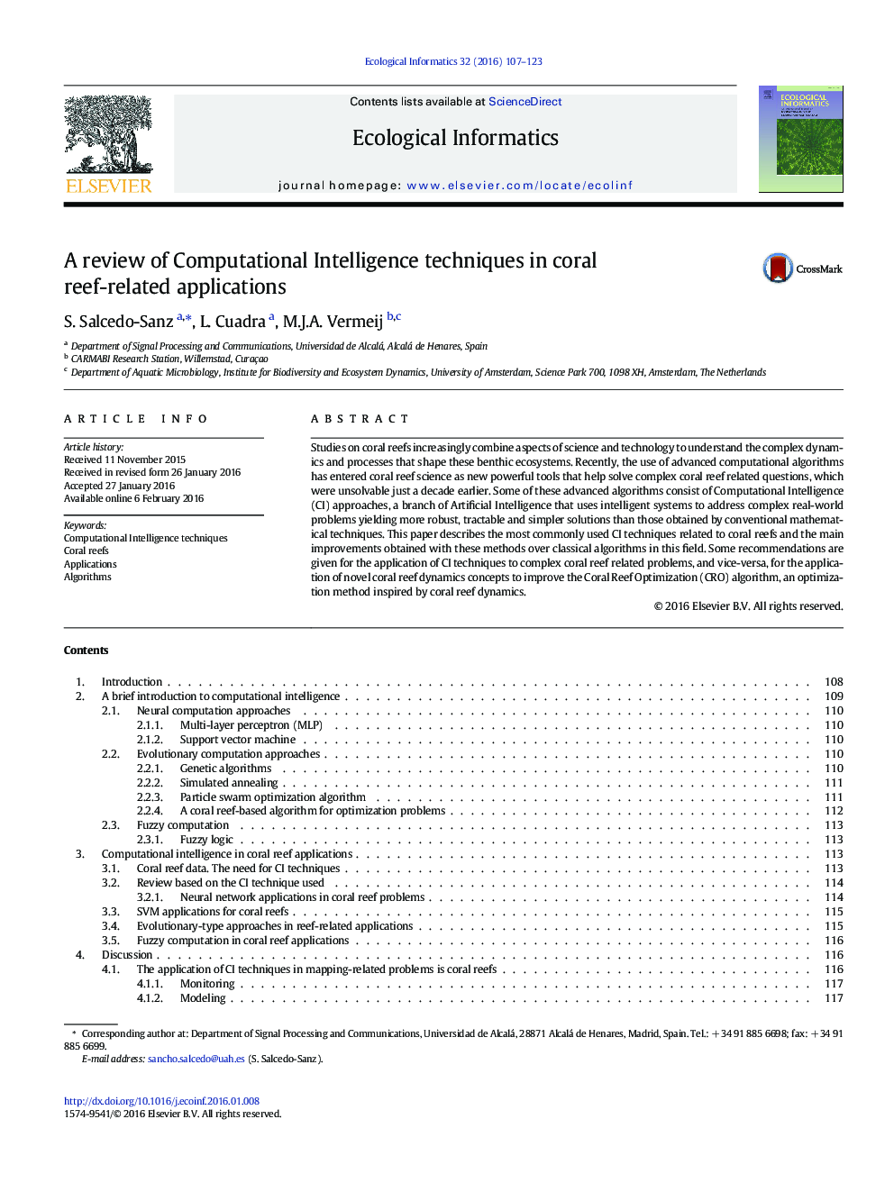 A review of Computational Intelligence techniques in coral reef-related applications