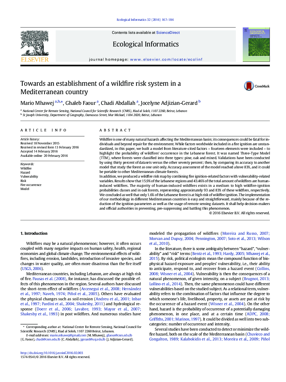 Towards an establishment of a wildfire risk system in a Mediterranean country