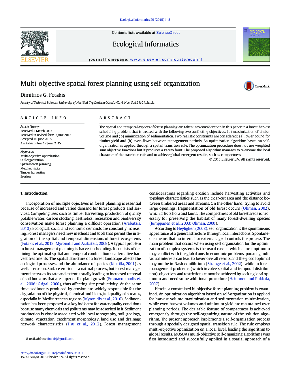 Multi-objective spatial forest planning using self-organization