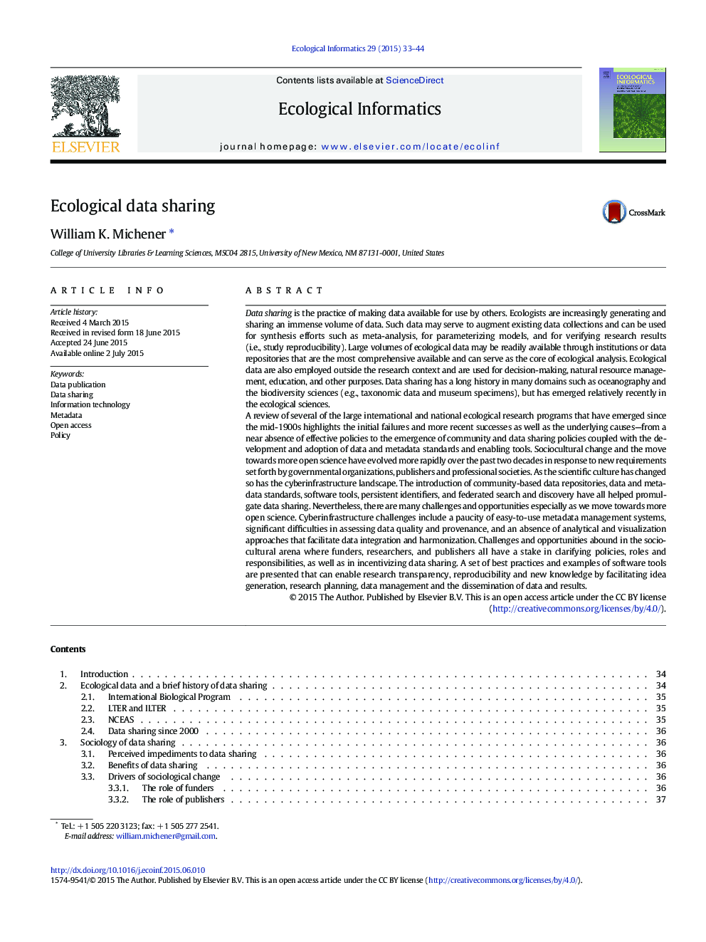 Ecological data sharing