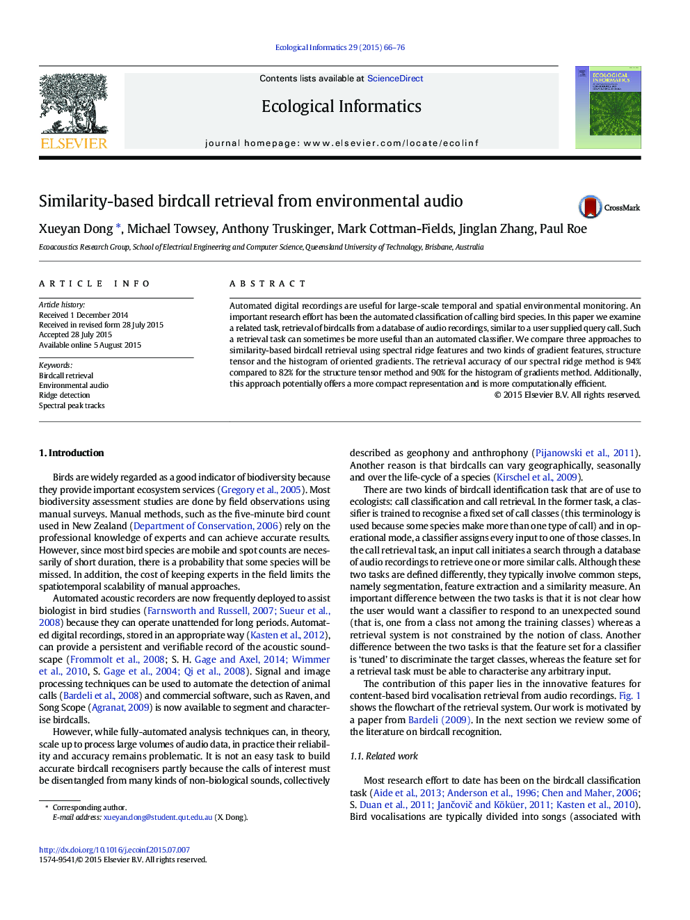 Similarity-based birdcall retrieval from environmental audio