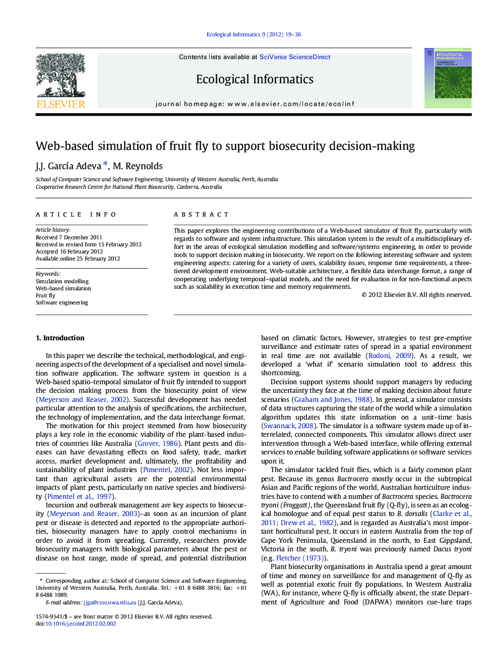 Web-based simulation of fruit fly to support biosecurity decision-making