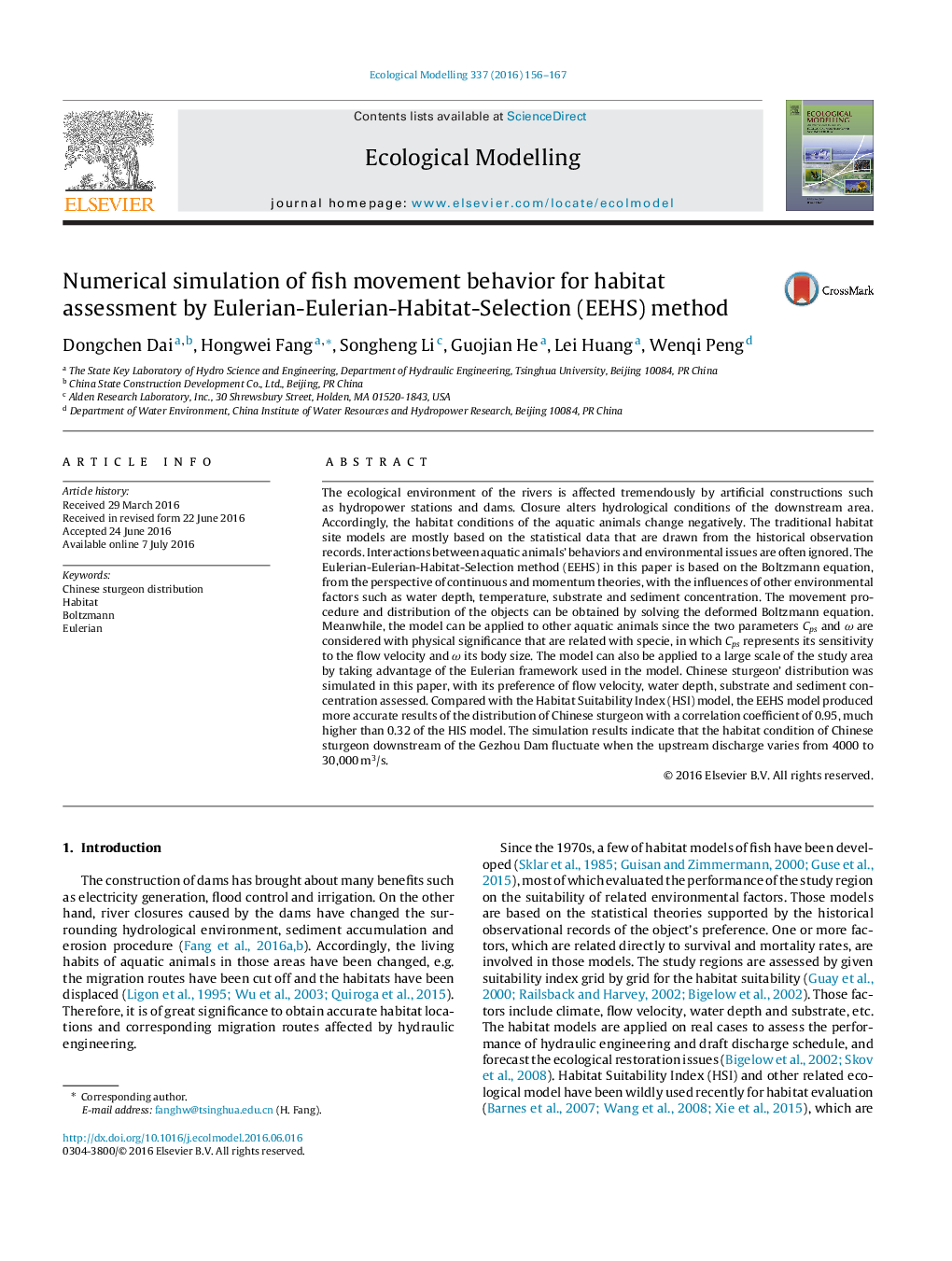 Numerical simulation of fish movement behavior for habitat assessment by Eulerian-Eulerian-Habitat-Selection (EEHS) method