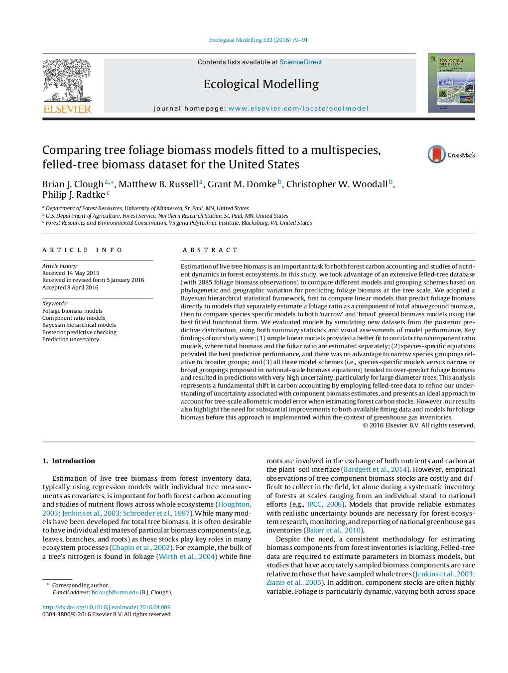 مقایسه مدل های زیست توده درختچه های درخت درختان چند گونه ای، مجموعه داده های زیست توده درختان درخت برای ایالات متحده 