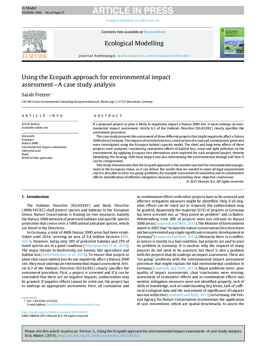 Using the Ecopath approach for environmental impact assessment-A case study analysis