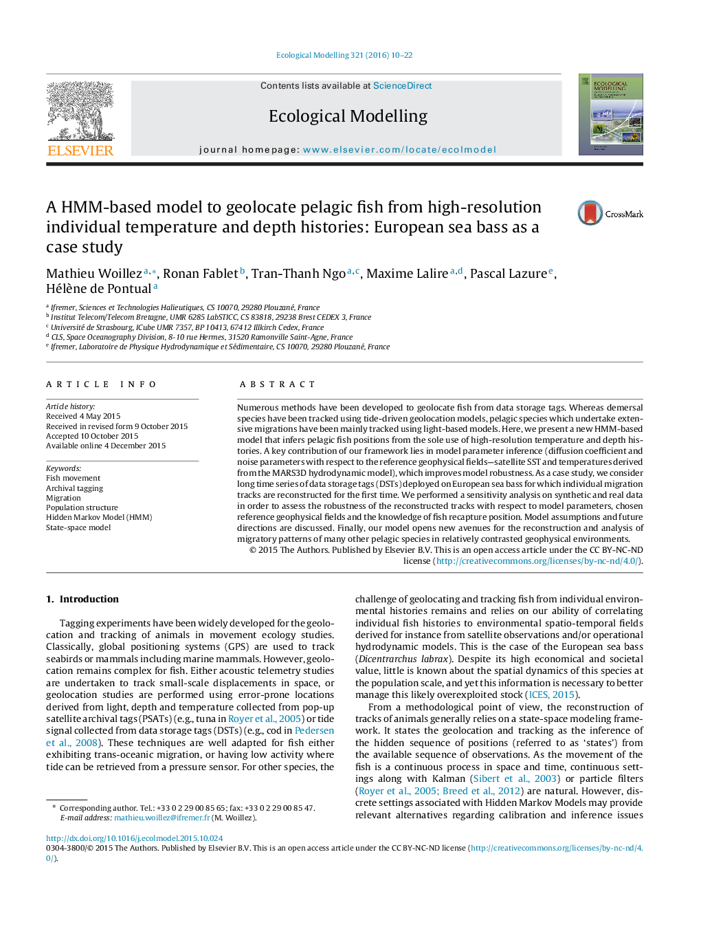 A HMM-based model to geolocate pelagic fish from high-resolution individual temperature and depth histories: European sea bass as a case study