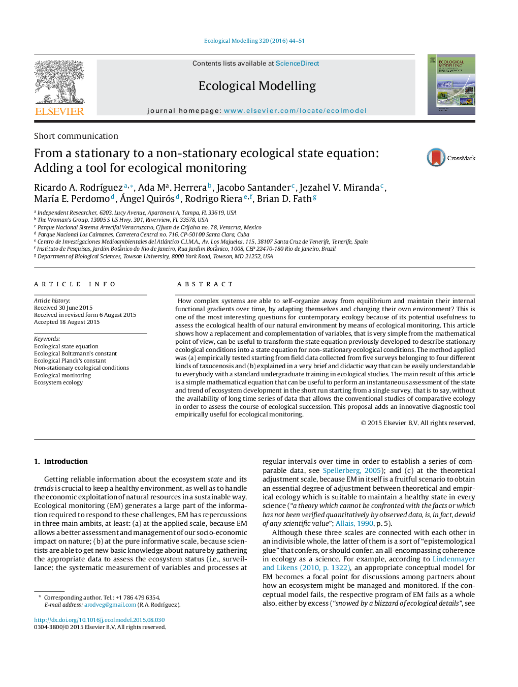 From a stationary to a non-stationary ecological state equation: Adding a tool for ecological monitoring